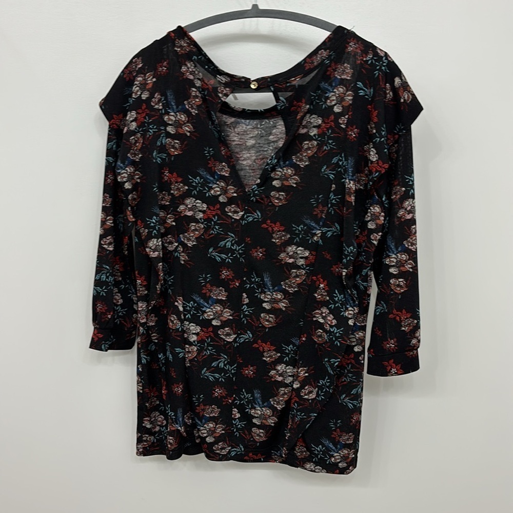 Free People Dock Street Black and Red Floral Top Shirt fall florals ruffles - Picture 8 of 10